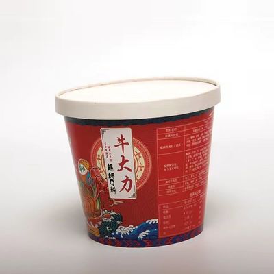 Takir kertas mie mangkuk makanan cepat saji Ramen bungkus cangkir dengan tutup 1100ml