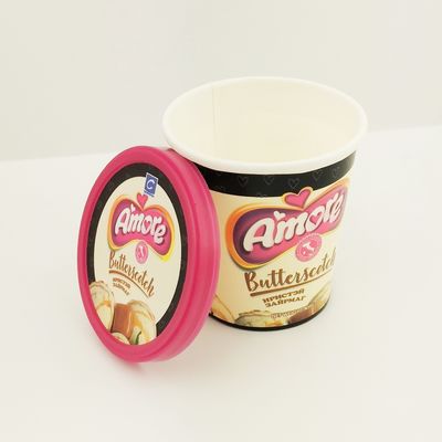 6oz 175ml kertas secangkir yogurt beku, tutup datar Custom es krim kertas secangkir dengan sendok