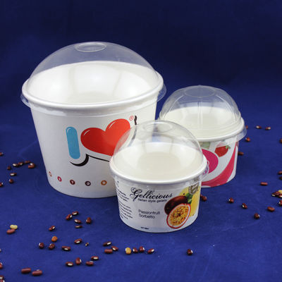 Servis tunggal untuk membawa es krim tab, Yogurt cangkir kertas dengan tutup plastik kubah