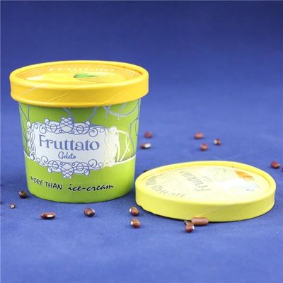 PE Lapisan es krim kertas cangkir dengan tutup Plastik sendok Kemasan dinding ganda