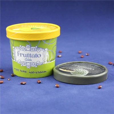 PE Lapisan es krim kertas cangkir dengan tutup Plastik sendok Kemasan dinding ganda