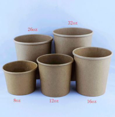 Cangkir sup kertas kraft yang tahan kebocoran, cangkir sup 12 oz yang dapat didaur ulang dengan tutup