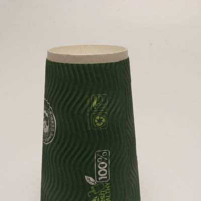 Vertikal Ripple Double Wall Paper Cup Pribadi Hijau Daur Ulang Untuk Kopi