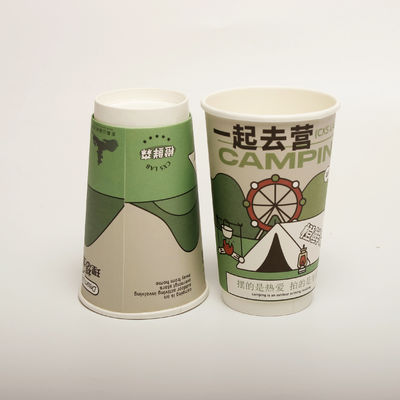 Cawan kertas minum minuman berongga dengan tutup khusus dicetak sekali pakai 16oz 520ml