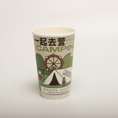Cawan kertas minum minuman berongga dengan tutup khusus dicetak sekali pakai 16oz 520ml