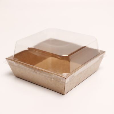 Food Bakery Packaging Box Ladded Kraft Paper Cake Container Dengan Penutup Plastik