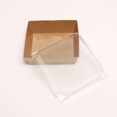 Food Bakery Packaging Box Ladded Kraft Paper Cake Container Dengan Penutup Plastik