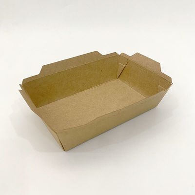 Tray kertas makanan kraft yang dapat dicetak biodegradable untuk kemasan goreng barbecue