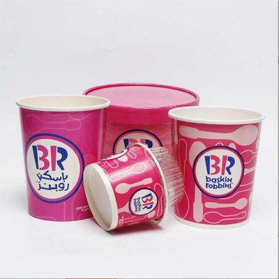 Makanan kelas daur ulang sekali pakai khusus cetak kemasan yogurt es krim cangkir kertas dengan tutup