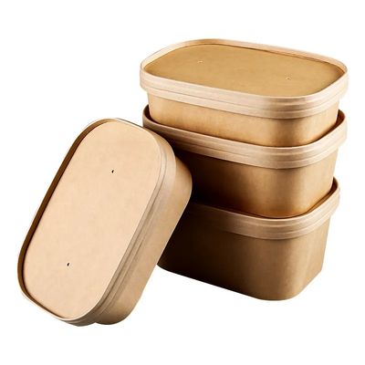 Pabrik produksi cetak Medium Square Paper Bowl Packaging - Aman Kemasan dengan tutup kertas
