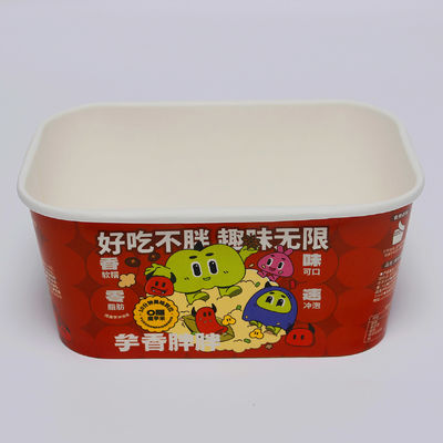 Pabrik produksi cetak Medium Square Paper Bowl Packaging - Aman Kemasan dengan tutup kertas