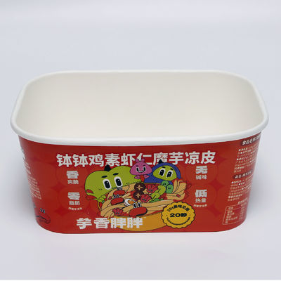 Pabrik produksi cetak Medium Square Paper Bowl Packaging - Aman Kemasan dengan tutup kertas
