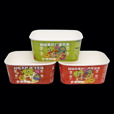 Pabrik produksi cetak Medium Square Paper Bowl Packaging - Aman Kemasan dengan tutup kertas