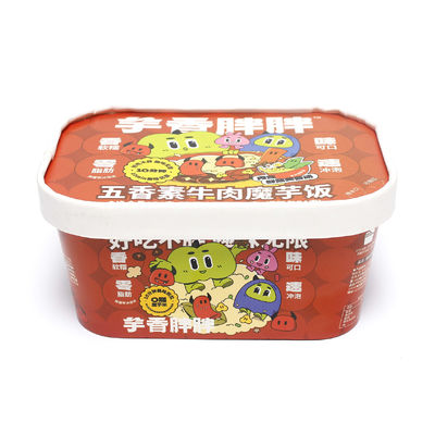 Pabrik produksi cetak Medium Square Paper Bowl Packaging - Aman Kemasan dengan tutup kertas