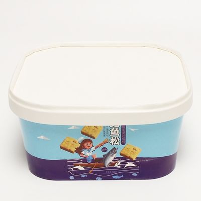 Eco Friendly Takeaway Paper Bowl, 1100ml Square Salad Paper Food Container Dengan Tutup
