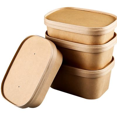 Customized persegi dengan penutup untuk mencetak, multi-fungsi Kraft salad mangkuk kotak kertas persegi panjang, baik penutup kertas dan de